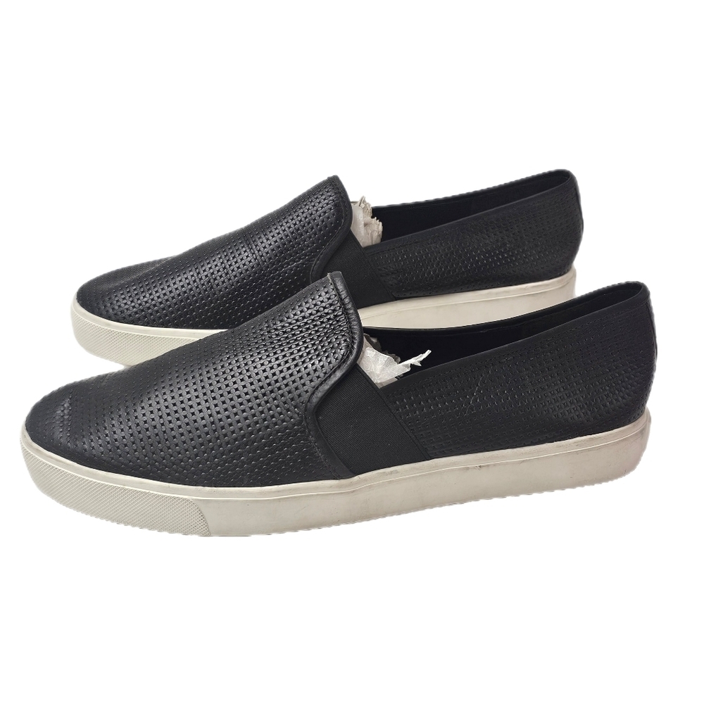 Vince Blair Perforated Leather Slip On Sneaker Black White Platform 9